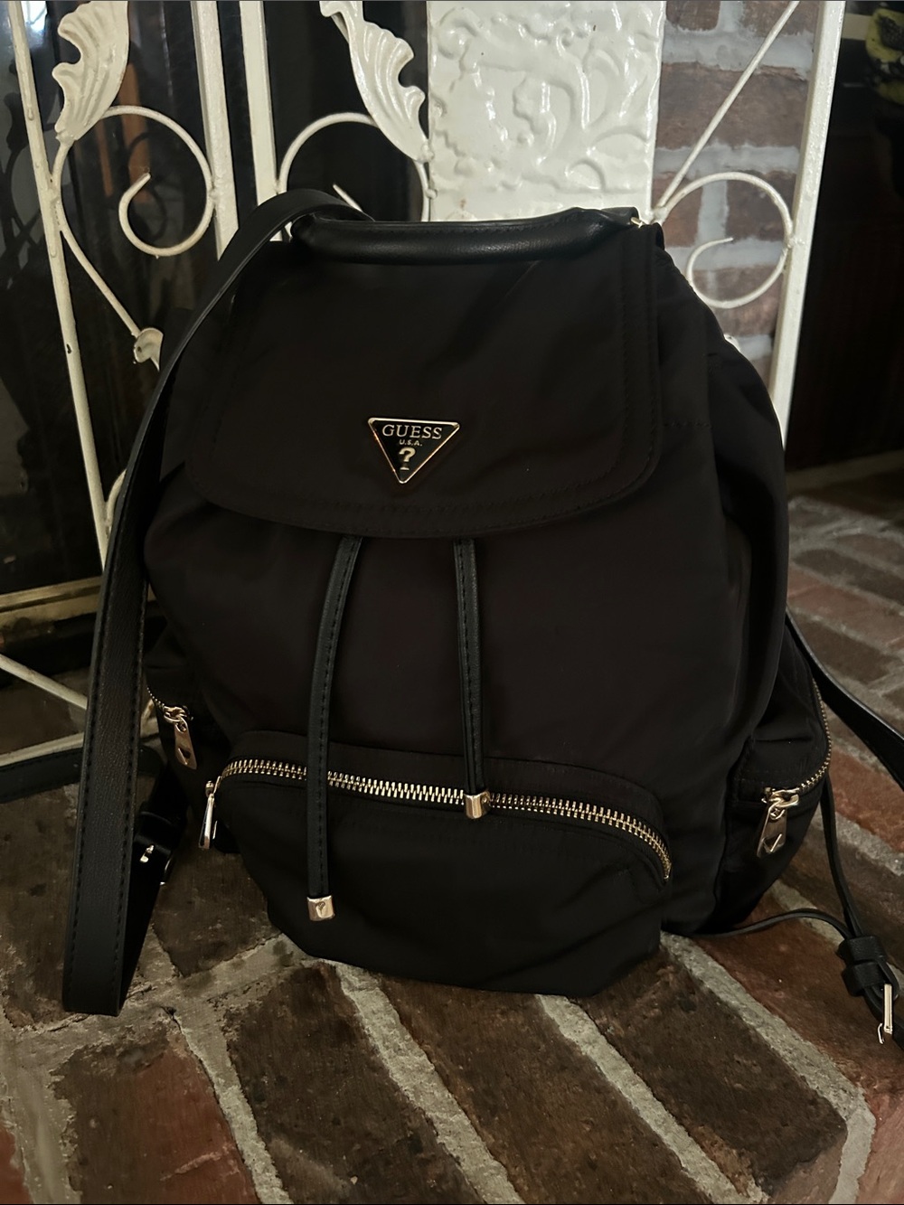 GUESS Black Nylon Backpack with Gold-Tone Hardware